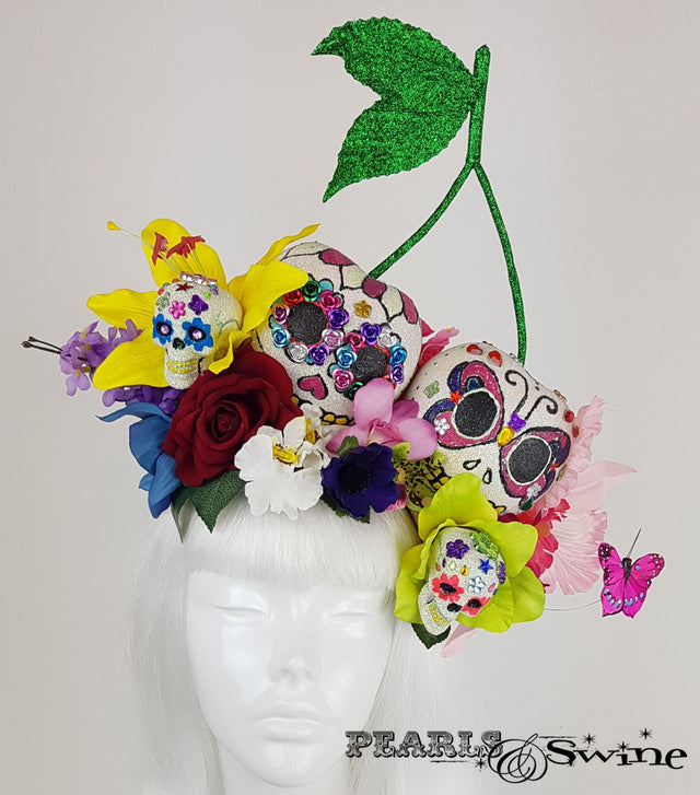 Giant Cherry Sugar Skull Hat, ladies hats for sale UK