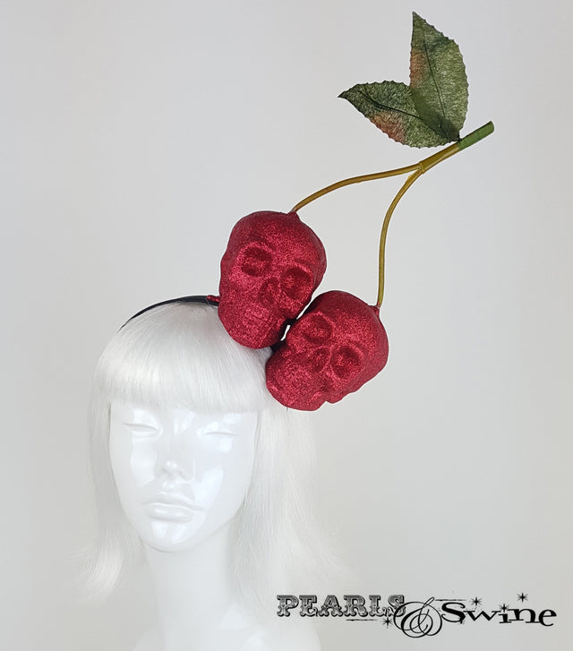 giant red glitter cherry skull headpiece