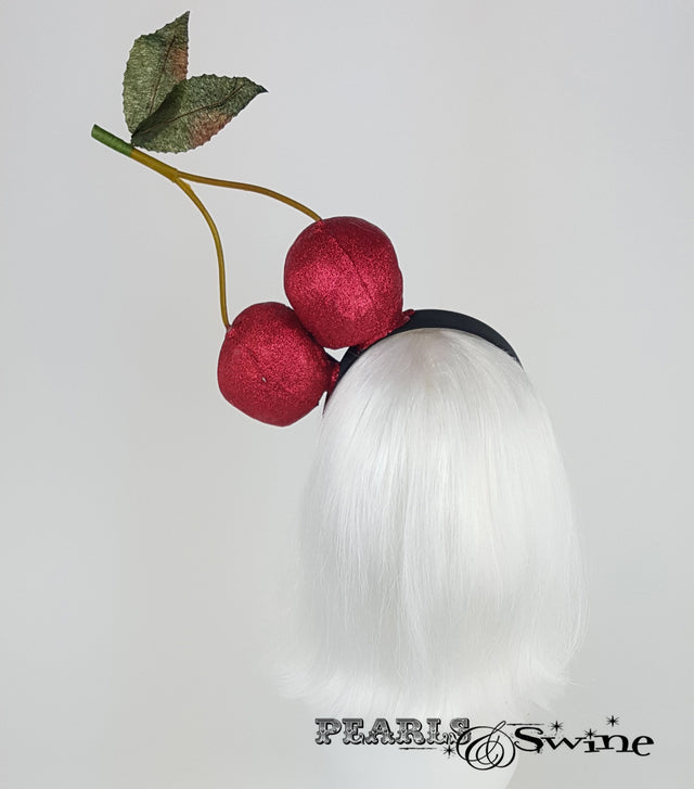 giant red glitter cherry skull rock & roll bride headpiece