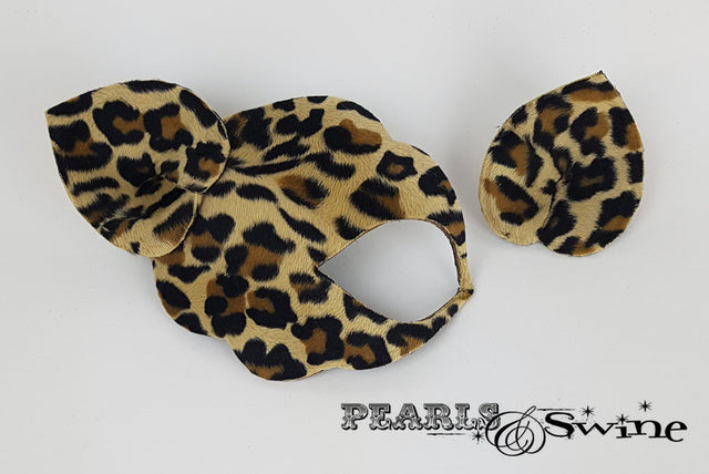 Leopard print velvety fur fetish half mask fascinator