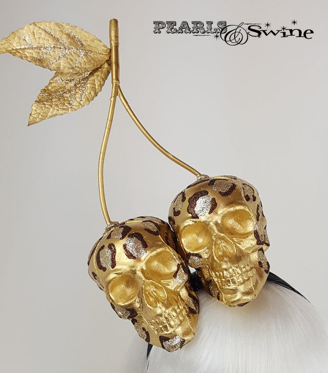 Leopard Print Skull Cherry Headband, millinery UK