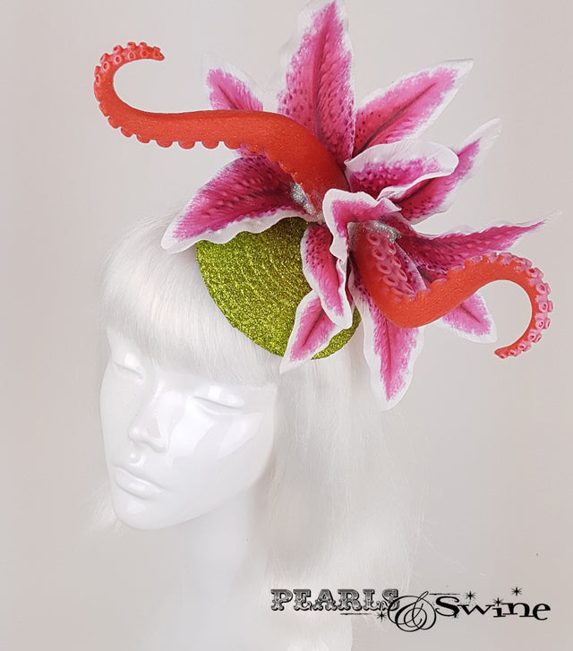 tentacle pink lily flower glitter fascinator for sale