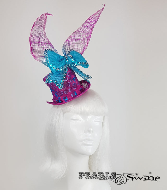 Pink Leopard Print Mini Top Hat, quirky headpieces UK