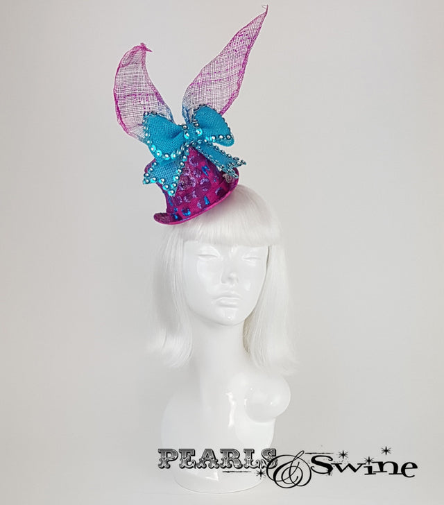 Pink Leopard Print Mini Top Hat, surreal headpieces UK