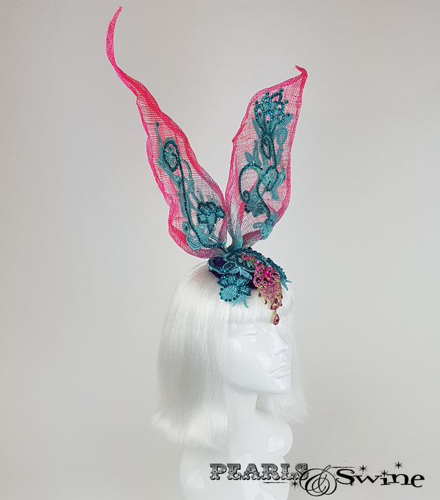 unusual Lace Bunny Rabbit Ear quirky Headdress, UK