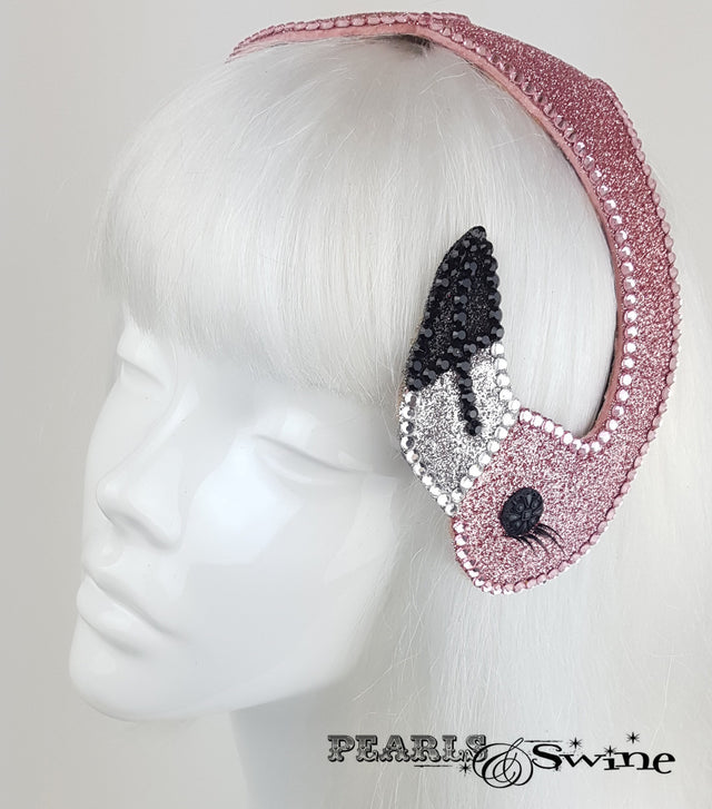 Pink Glitter Vintage Flamingo Hat, Alice in Wonderland headpiece