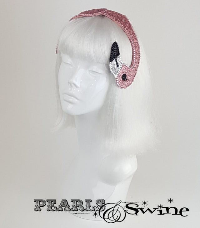 Pink Glitter Vintage Flamingo Hat, Mad hatters tea party headpiece