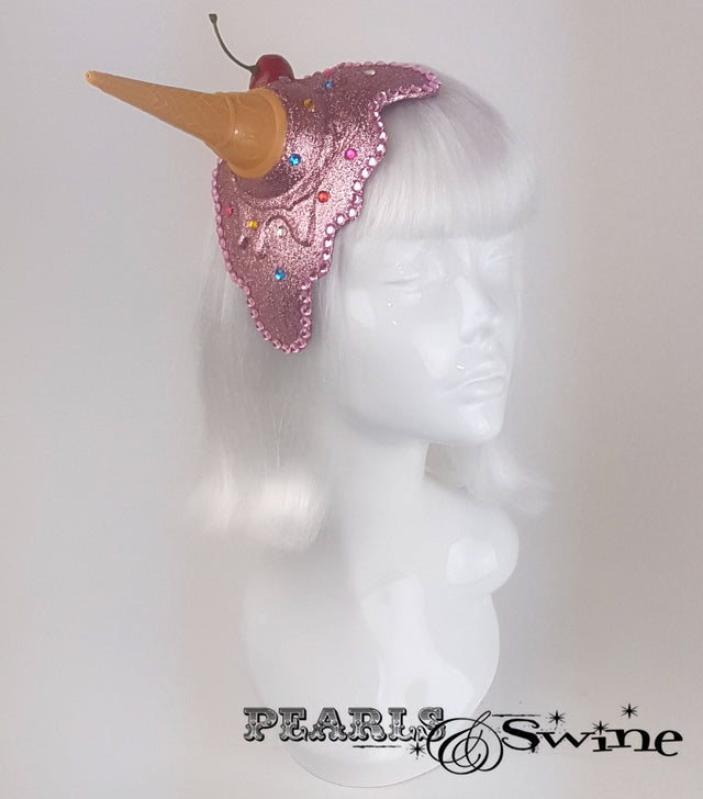 Dropped pink glitter ice cream fascinator