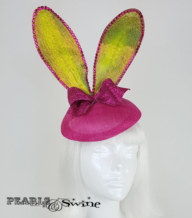 pink green glitter bunny ear hat UK