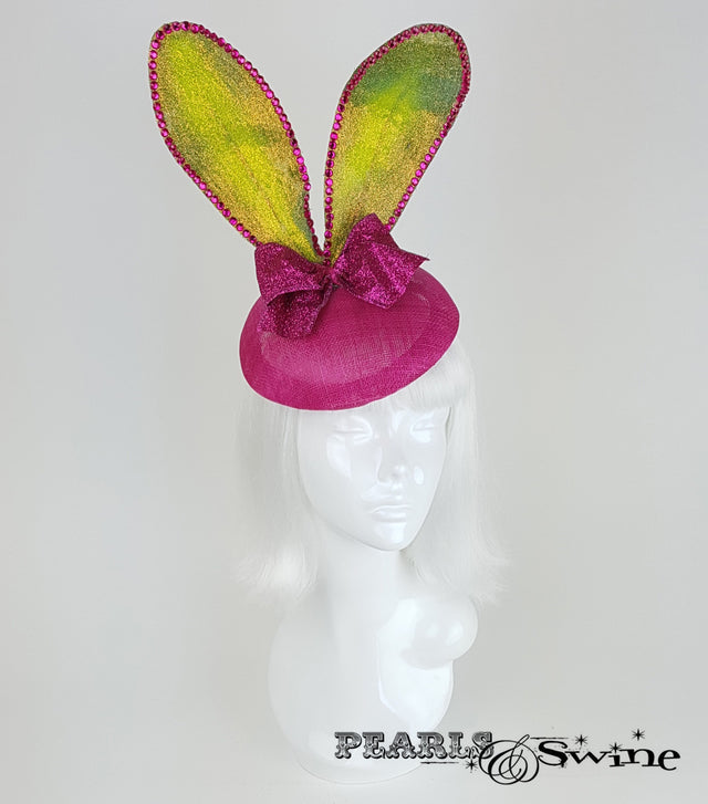 pink green glitter bunny ear headpiece