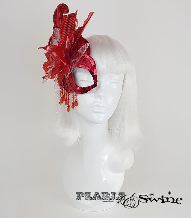 wearable art red half mask headpiece