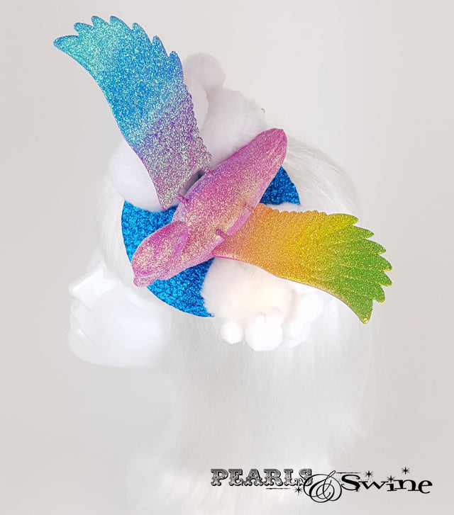 Rainbow Flamingo Glitter surreal Fascinator