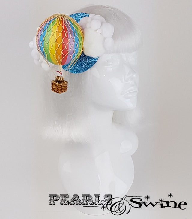 Rainbow hot air balloon glitter fascinator