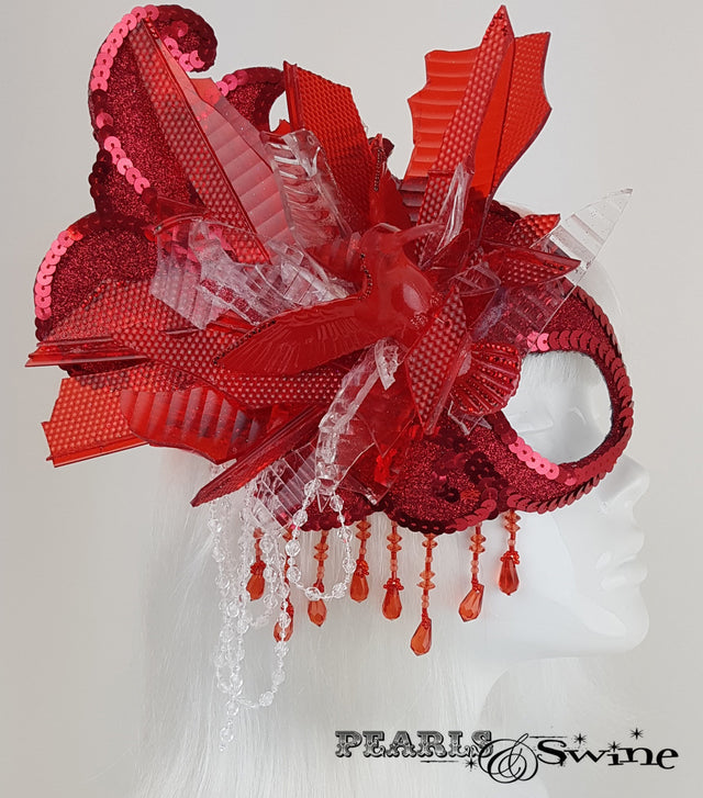 wearable art red half mask millinery UK