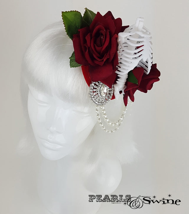 Gothic Rose & Skeleton Fascinator, ladies hats for sale UK