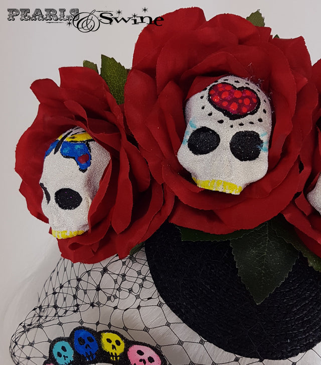 Sugar Skull Veiled Headdress, unique hats UK