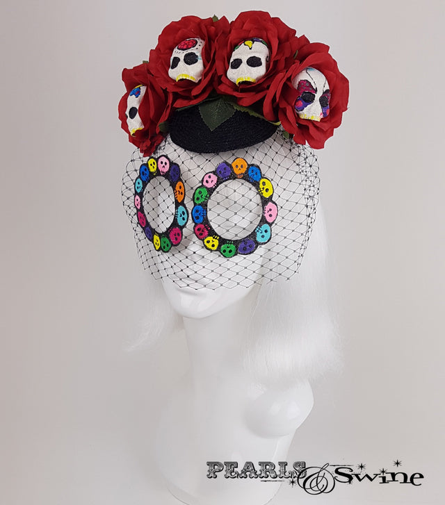Sugar Skull Veiled Headdress, quirky hats UK