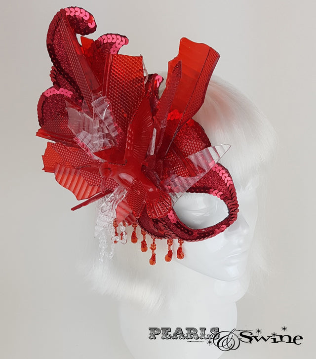 wearable art red half mask headpiece UK