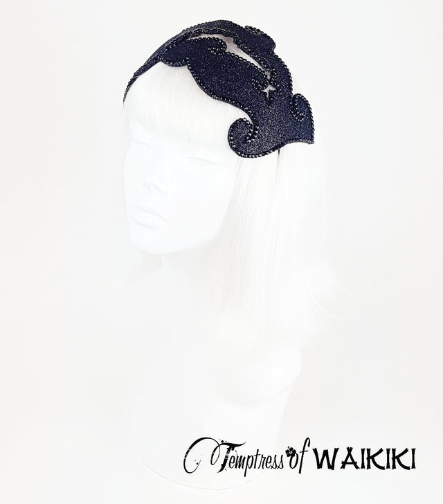 Unique Black Glitter Vintage Headpiece