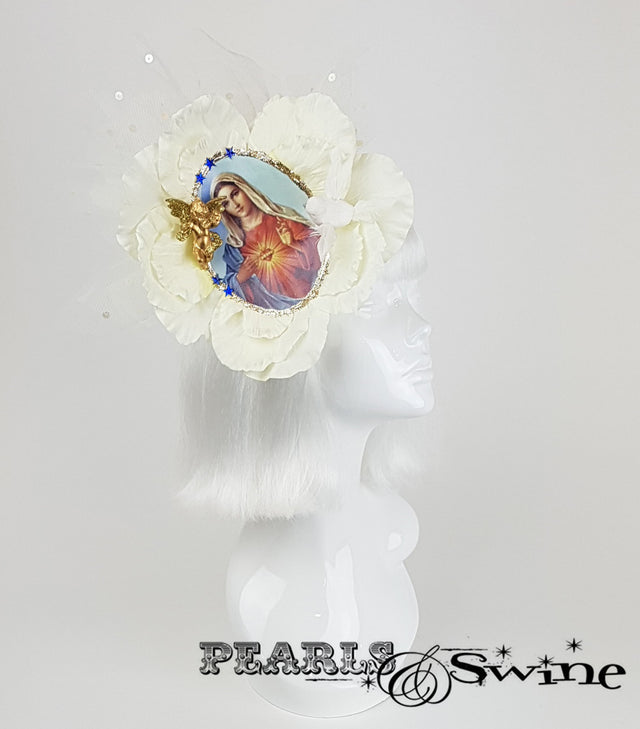 virgin mary flower fascinator