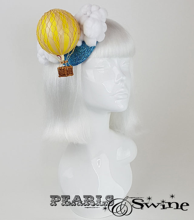 yellow hot air balloon glitter fascinator for sale UK