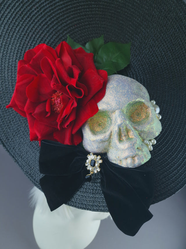Pearls & Swine: Large Skull & Rose Hat "Eternal"