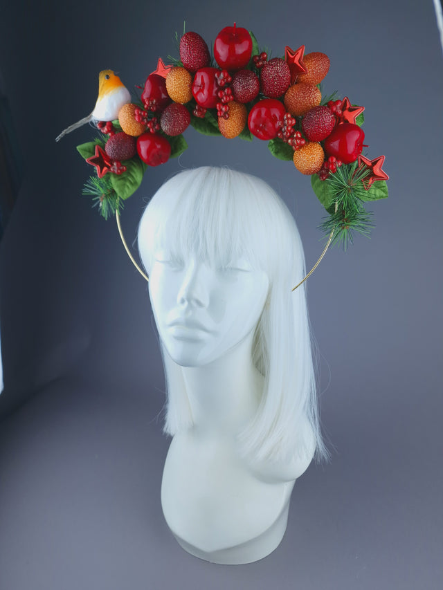 Pearls & Swine: Pine, Fruit  & Robin Halo Headdress "Feast"