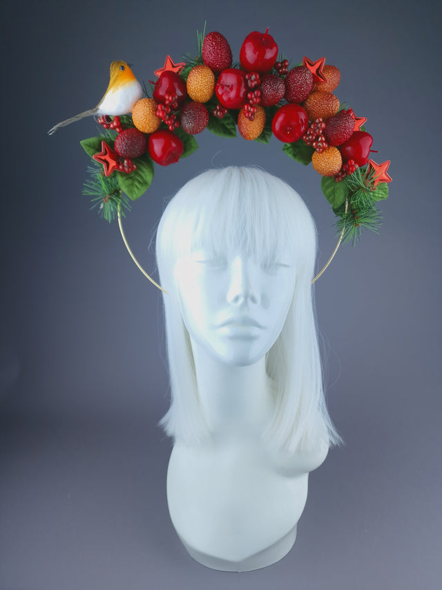 Pearls & Swine: Pine, Fruit  & Robin Halo Headdress "Feast"