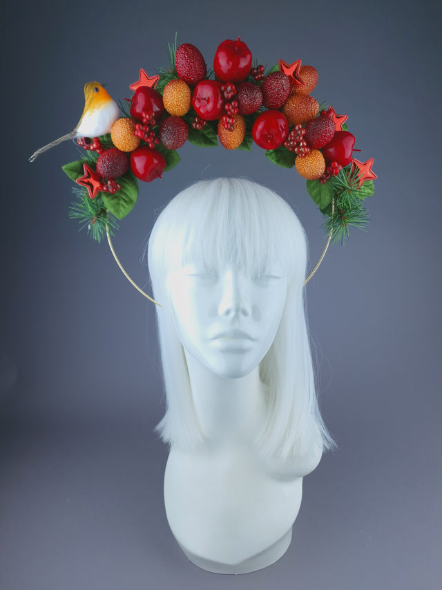 Pearls & Swine: Pine, Fruit  & Robin Halo Headdress "Feast"