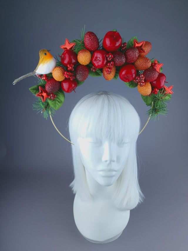 Pearls & Swine: Pine, Fruit  & Robin Halo Headdress "Feast"