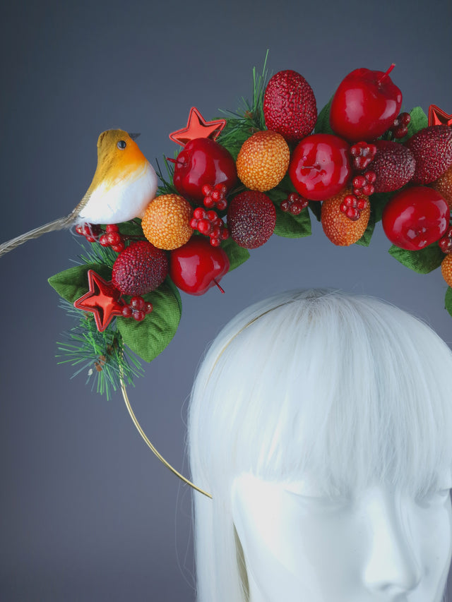 Pearls & Swine: Pine, Fruit  & Robin Halo Headdress "Feast"