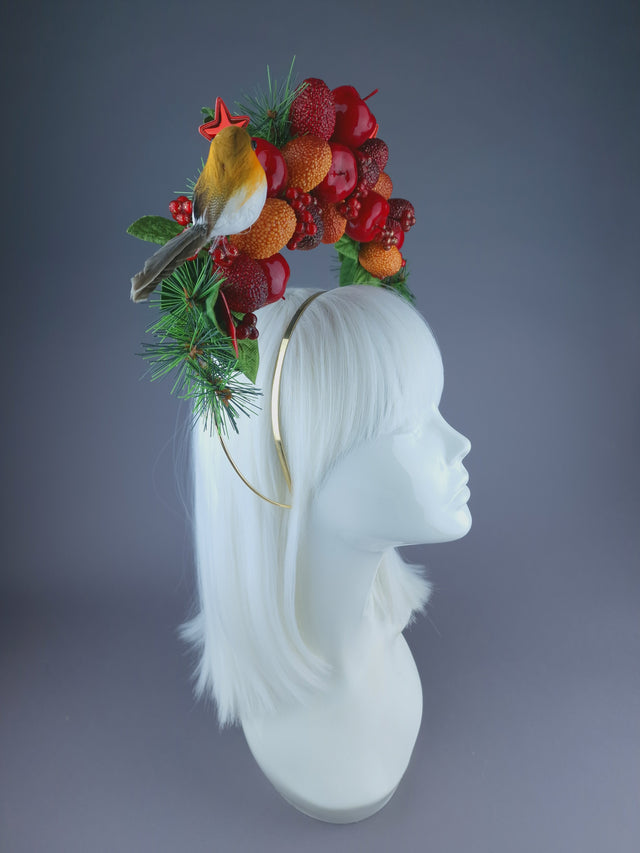 Pearls & Swine: Pine, Fruit  & Robin Halo Headdress "Feast"