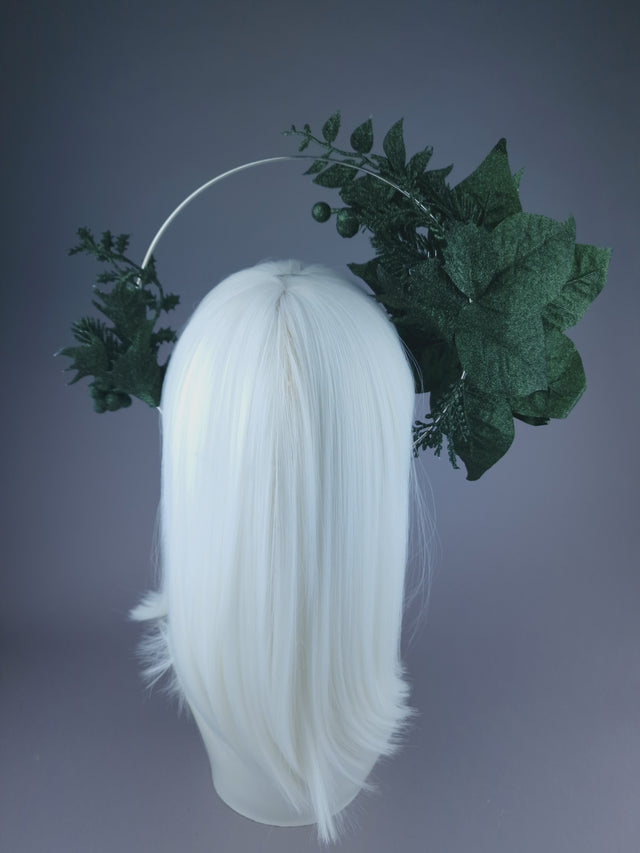 Pearls & Swine: Dark Green Glitter Flower Halo Headdress "Depths"