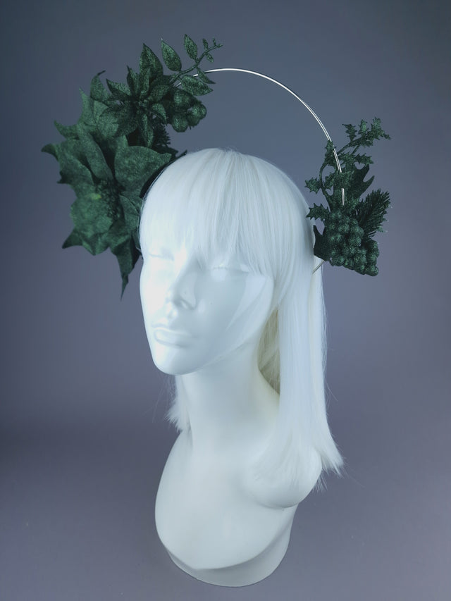 Pearls & Swine: Dark Green Glitter Flower Halo Headdress "Depths"