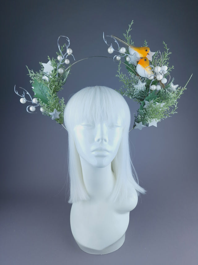Pearls & Swine: Robin, Stars, Foliage & Pearl Halo Headdress "Peace"