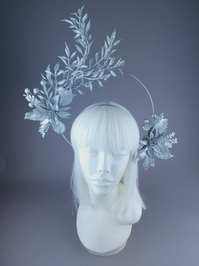 Pearls & Swine: Silver Glitter Flower Halo Headdress "Glint"