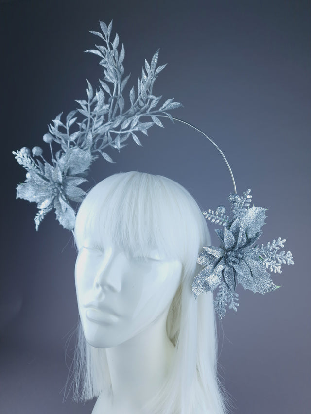 Pearls & Swine: Silver Glitter Flower Halo Headdress "Glint"