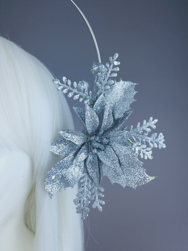 Pearls & Swine: Silver Glitter Flower Halo Headdress "Glint"