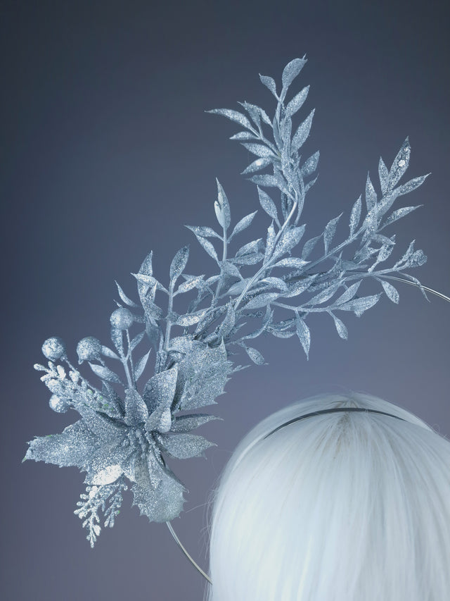 Pearls & Swine: Silver Glitter Flower Halo Headdress "Glint"