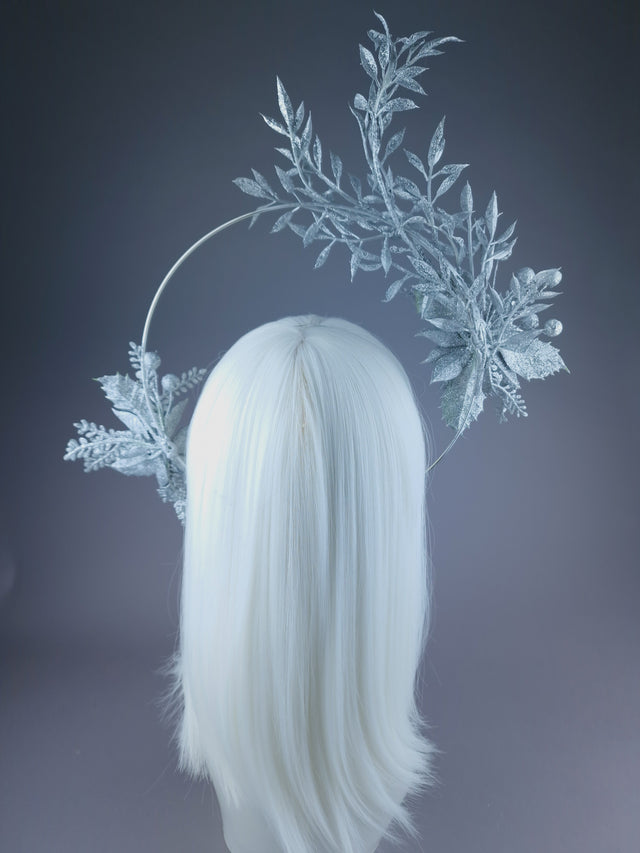 Pearls & Swine: Silver Glitter Flower Halo Headdress "Glint"