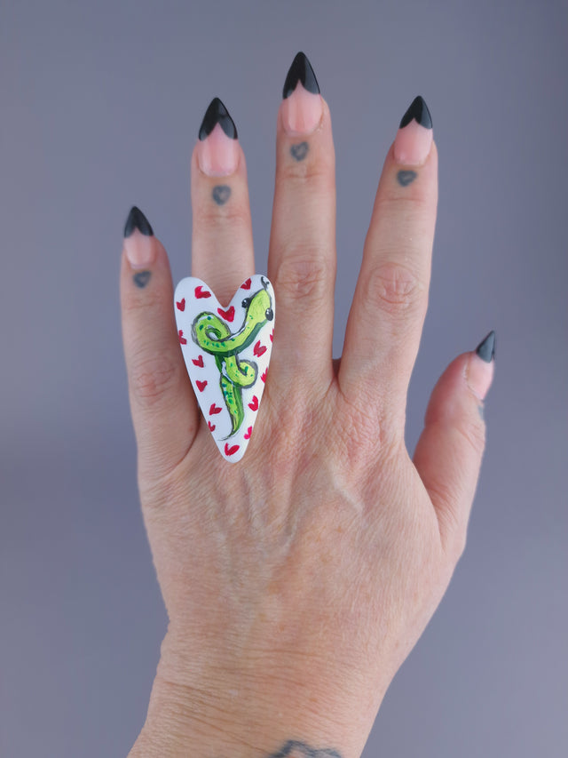 Pearls & Swine: Large Hand Painted Heart Snake Ring