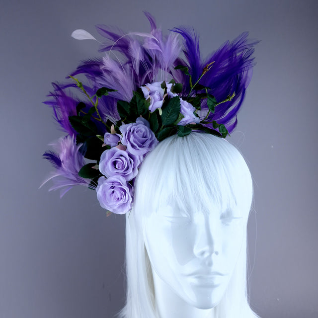 "Aniela" Purple Rose & Feather Headdress