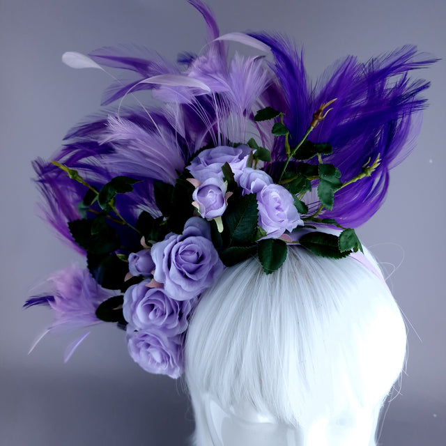 "Aniela" Purple Rose & Feather Headdress