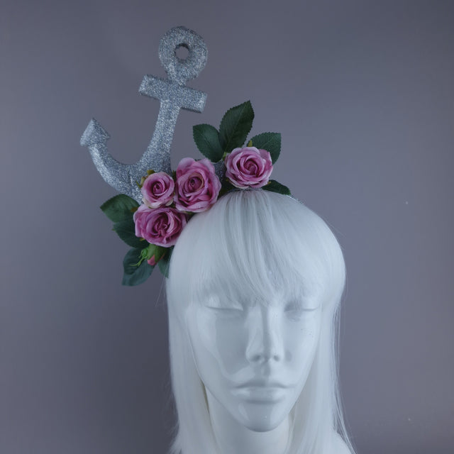 "Umiko" Diamond Glitter Anchor with Pink Roses Headpiece