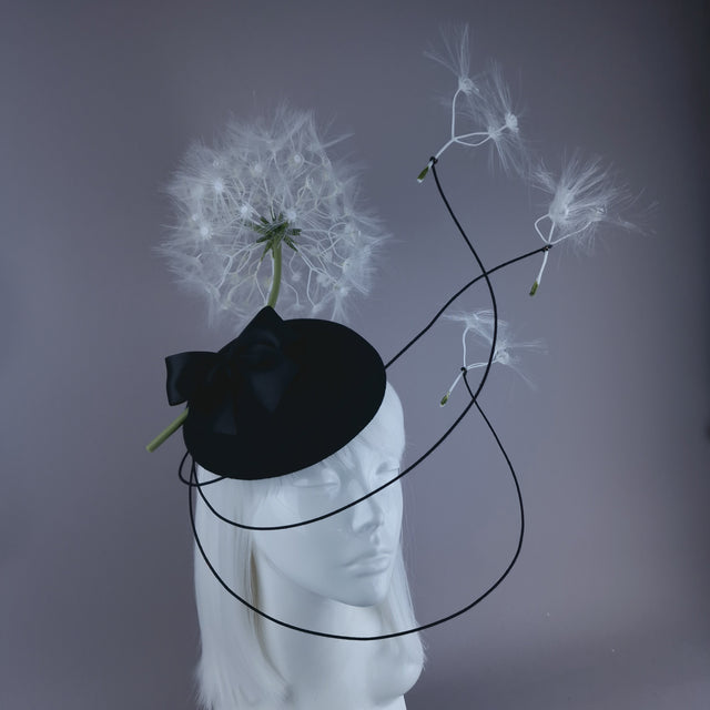 "Dandi-licious" Dandelion & Bow Black Fascinator Hat