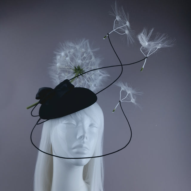 "Dandi-licious" Dandelion & Bow Black Fascinator Hat