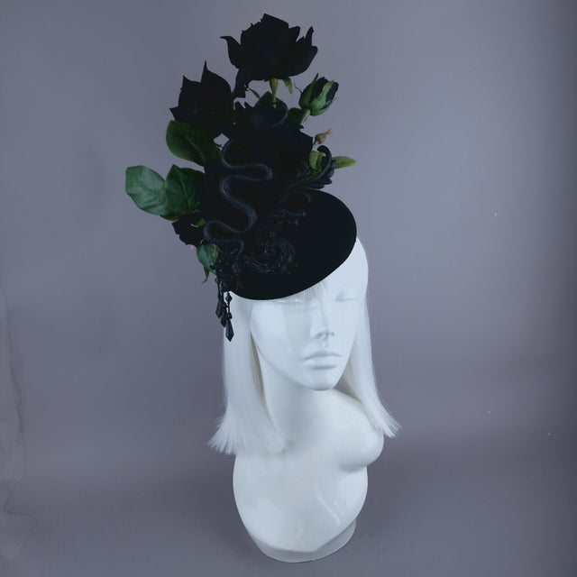 "Asura" Black Roses, Snake & Filigree Fascinator Hat