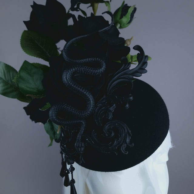 "Asura" Black Roses, Snake & Filigree Fascinator Hat