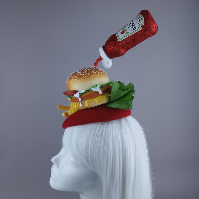 "Royale with Cheese" Burger & Chips Food Fascinator Hat Headdress