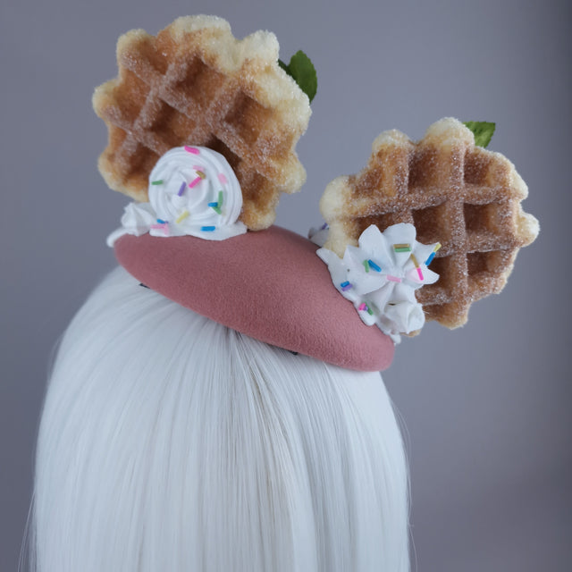"Mon Vilain" Cherries & Cream Waffle Ear Food Fascinator Hat